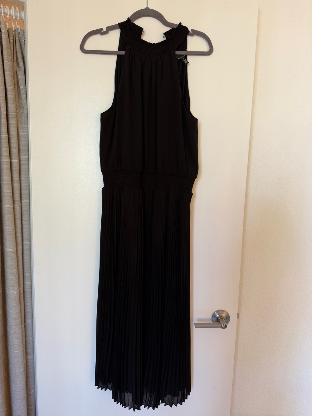 White House Black Market Black Pleated Halter Maxi Dress